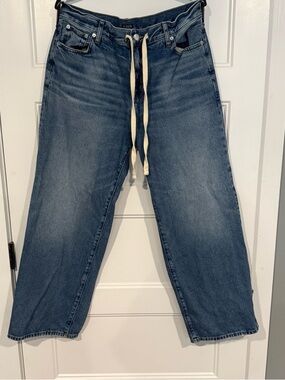 J. Crew Women’s Blue Boyfriend Jeans with Cream Drawstring